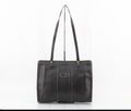 CHRISTIAN DIOR Vintage Black Leather Large Shoulder Bag Embroidered CD Logo