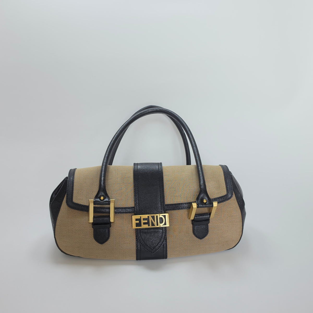 FENDI Zucca Logo Beige Canvas Leather Shoulder Bag